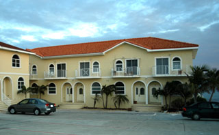 Front view of the beachfront condos, with the ocean view condos to the left (TNI Photo)